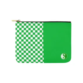 420 Green and White Checker Split Yin-Yang Canvas 8''x 6'' Carry-All Zipper Pouch