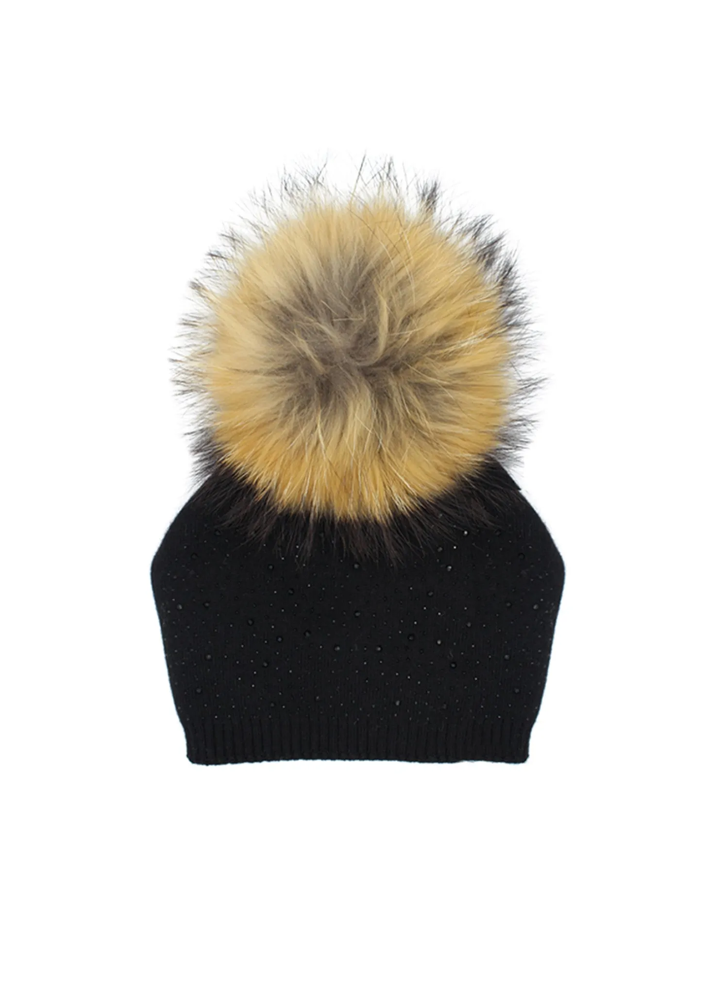 Alyss Knit Contrast Trim Raccoon Fur Hat - Black