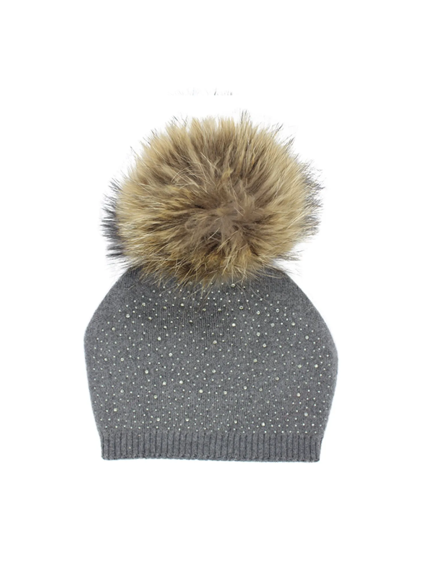 Alyss Knit Contrast Trim Raccoon Fur Hat Grey