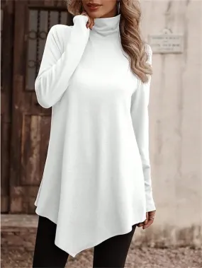 Asymmetrical Long Sleeve Women's Turtleneck Tee