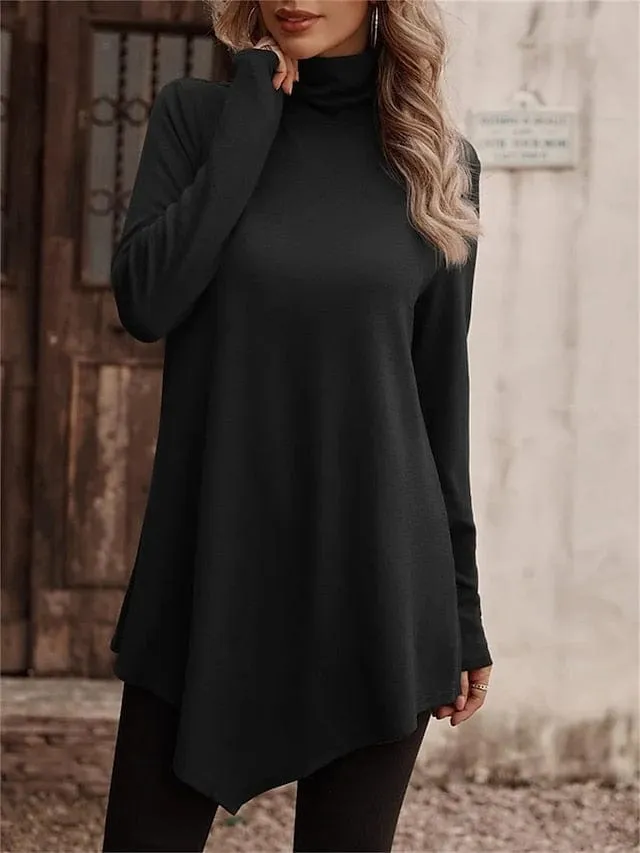 Asymmetrical Long Sleeve Women's Turtleneck Tee