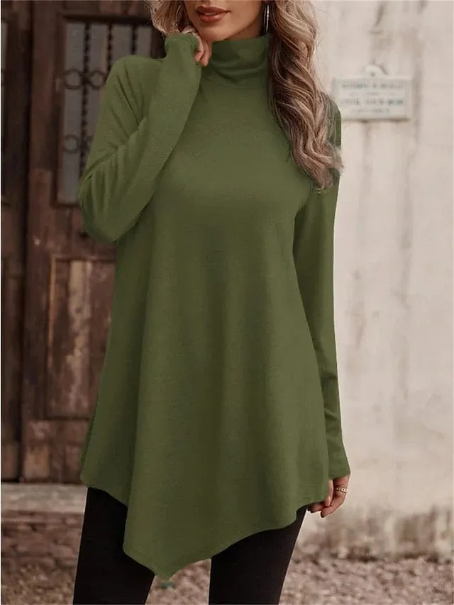 Asymmetrical Long Sleeve Women's Turtleneck Tee