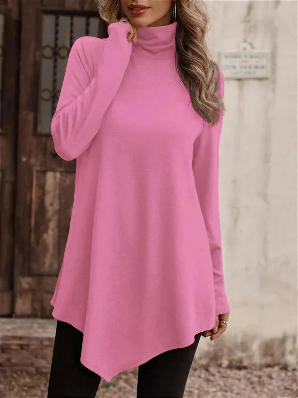 Asymmetrical Long Sleeve Women's Turtleneck Tee