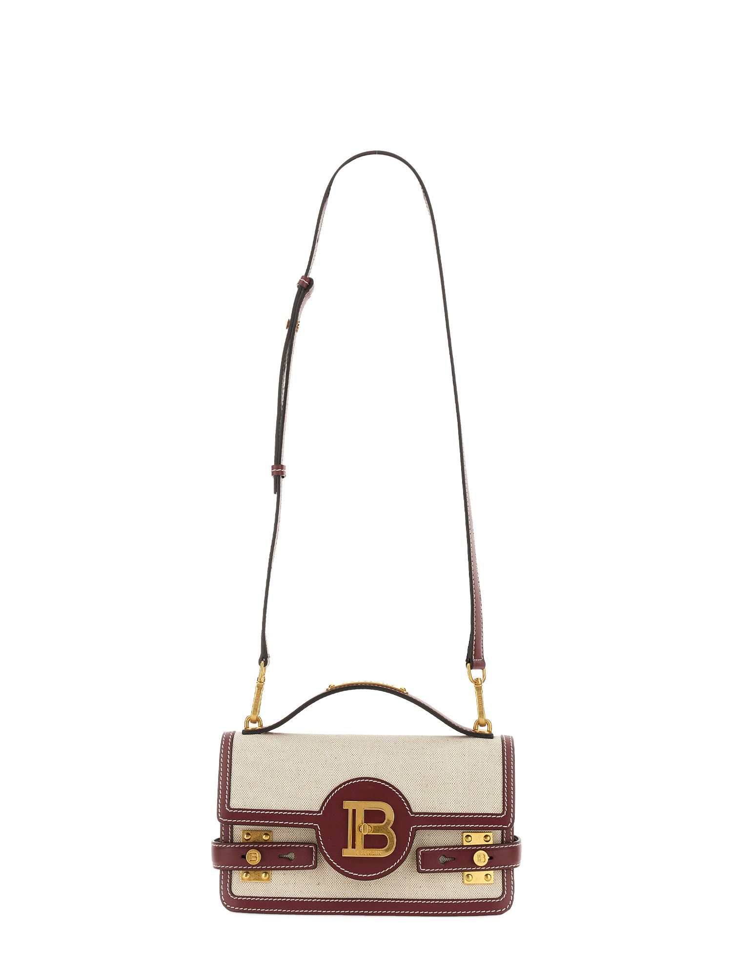 BALMAIN    B-BUZZ 24 CANVAS AND LEATHER BAG