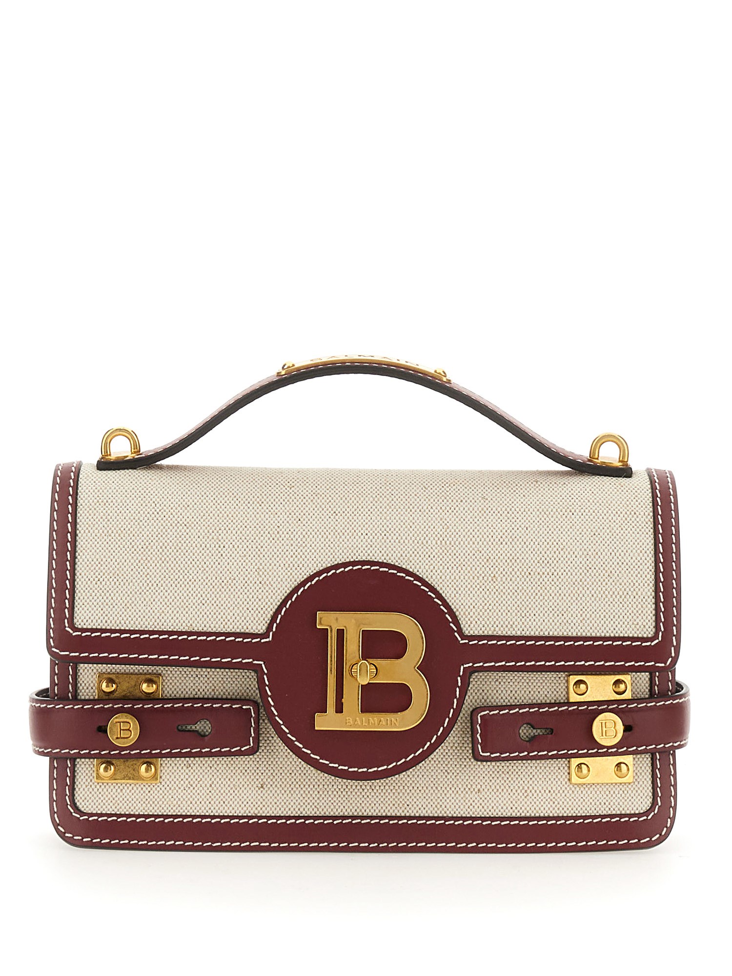 BALMAIN    B-BUZZ 24 CANVAS AND LEATHER BAG