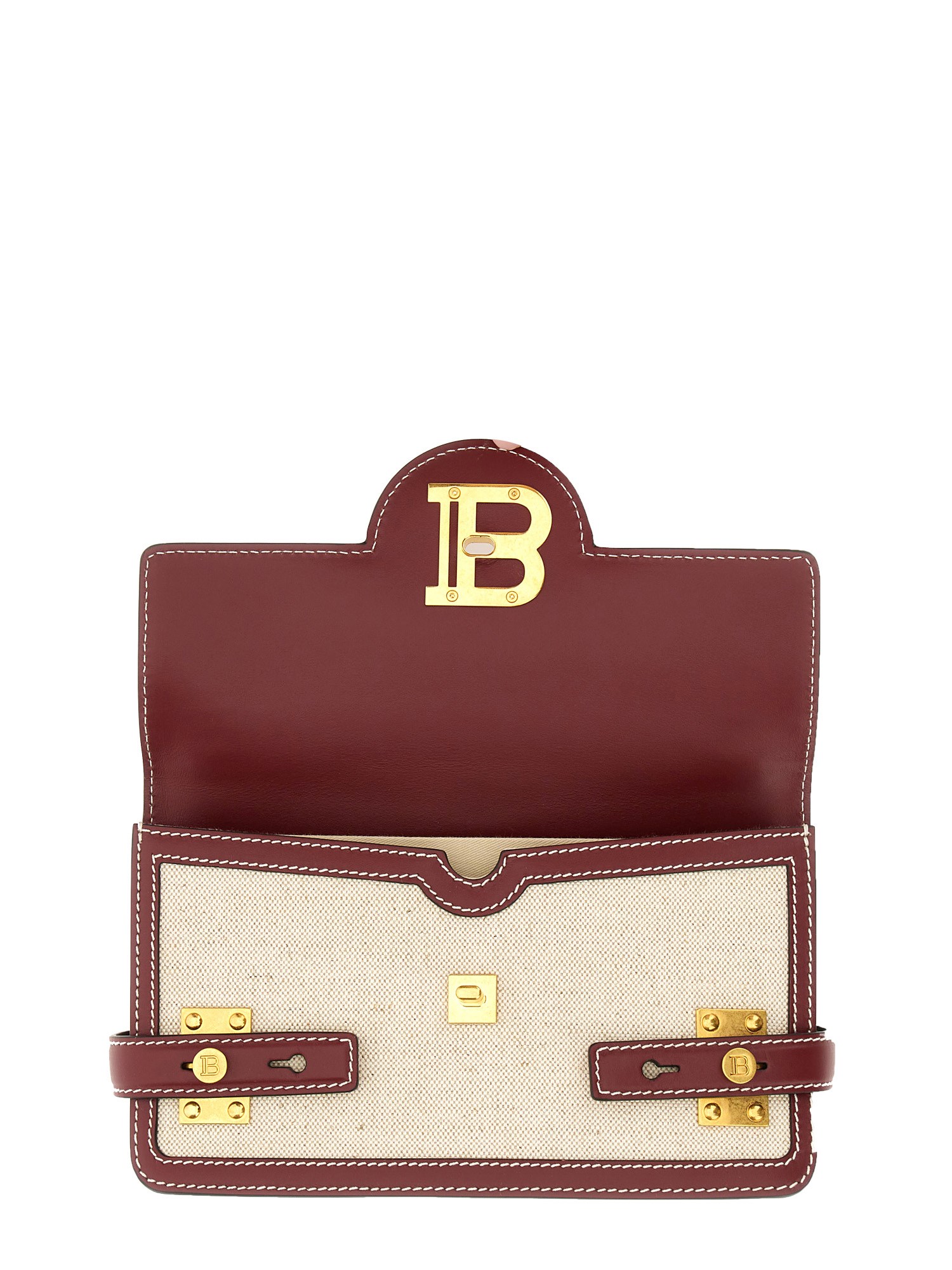 BALMAIN    B-BUZZ 24 CANVAS AND LEATHER BAG