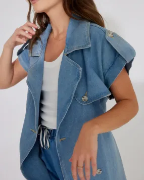 bella sleeveless denim trench coat