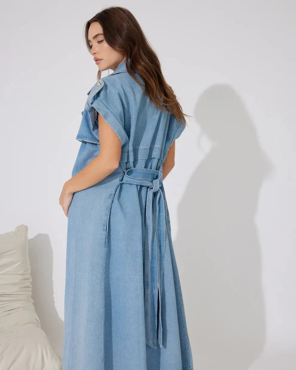 bella sleeveless denim trench coat