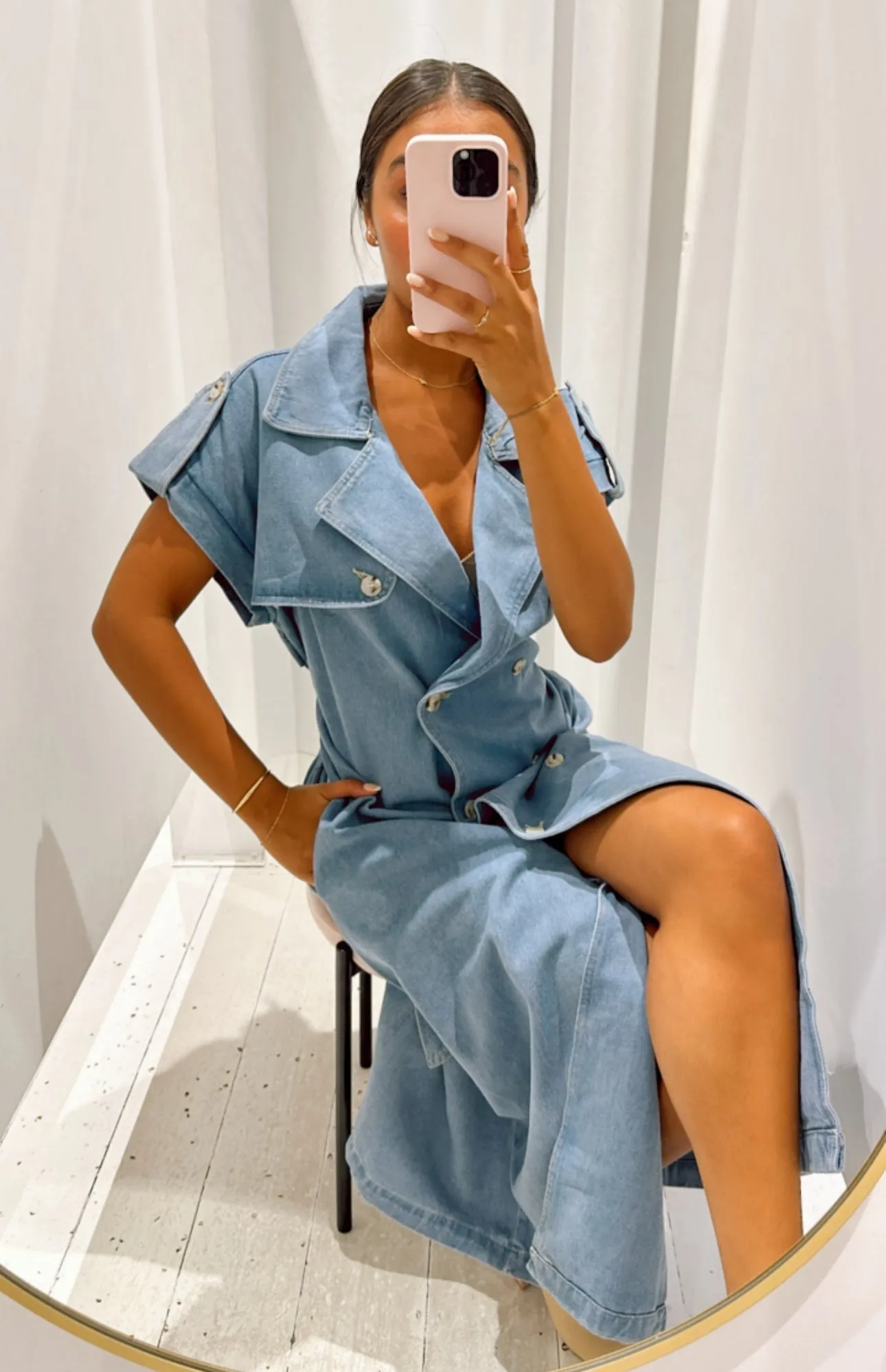 bella sleeveless denim trench coat