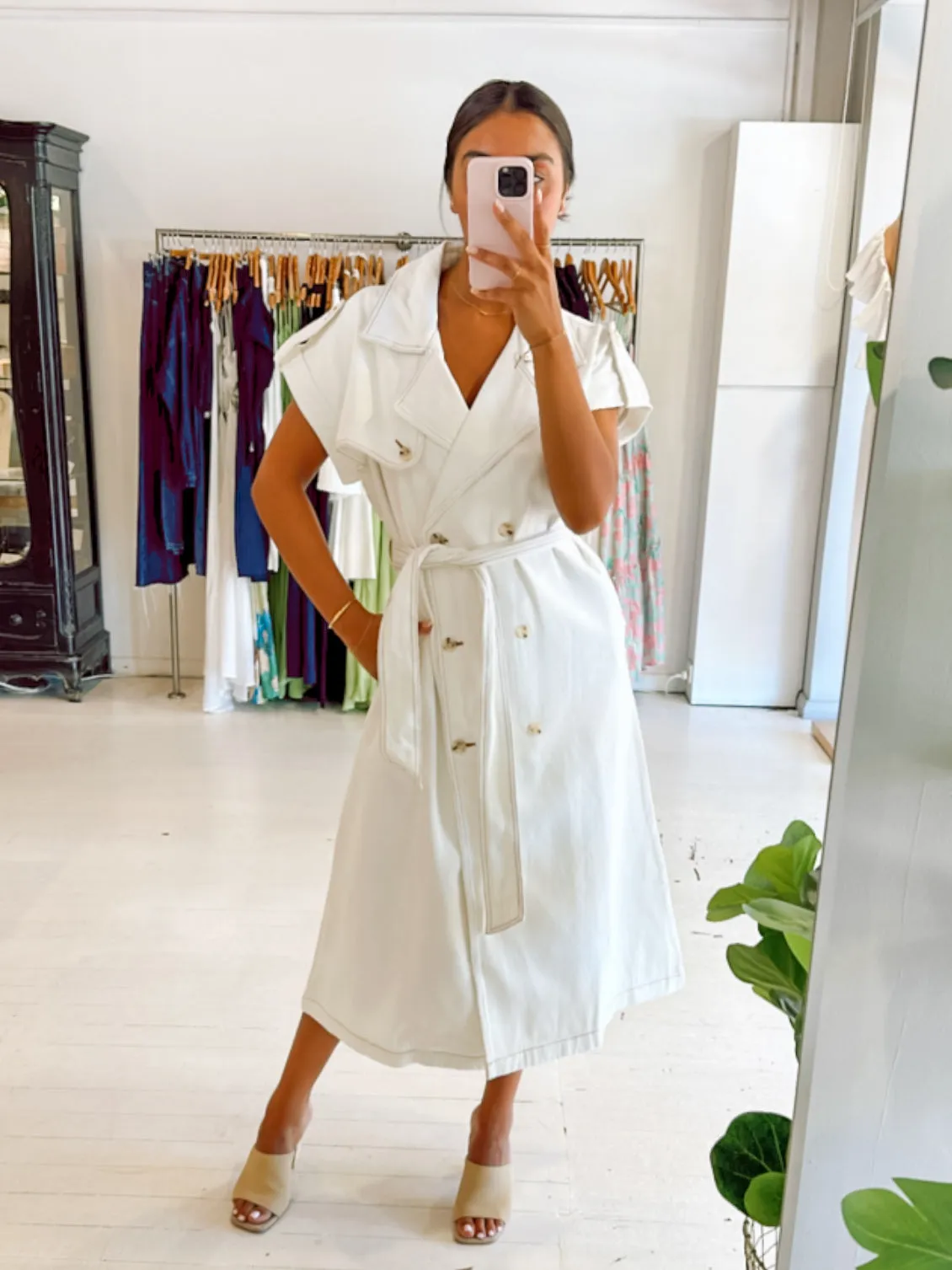 Bella White Denim Sleeveless Trench