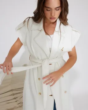 Bella White Denim Sleeveless Trench