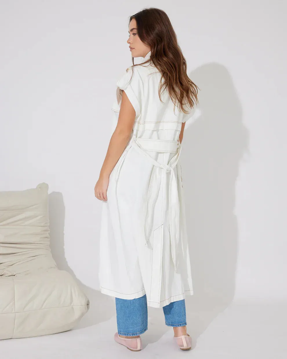 Bella White Denim Sleeveless Trench