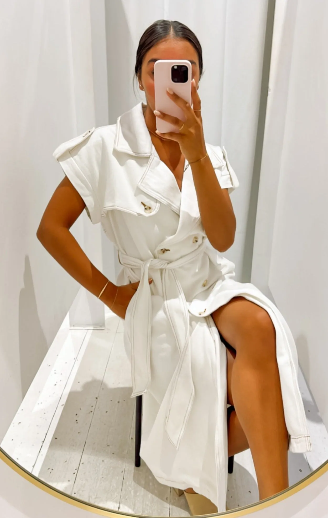 Bella White Denim Sleeveless Trench