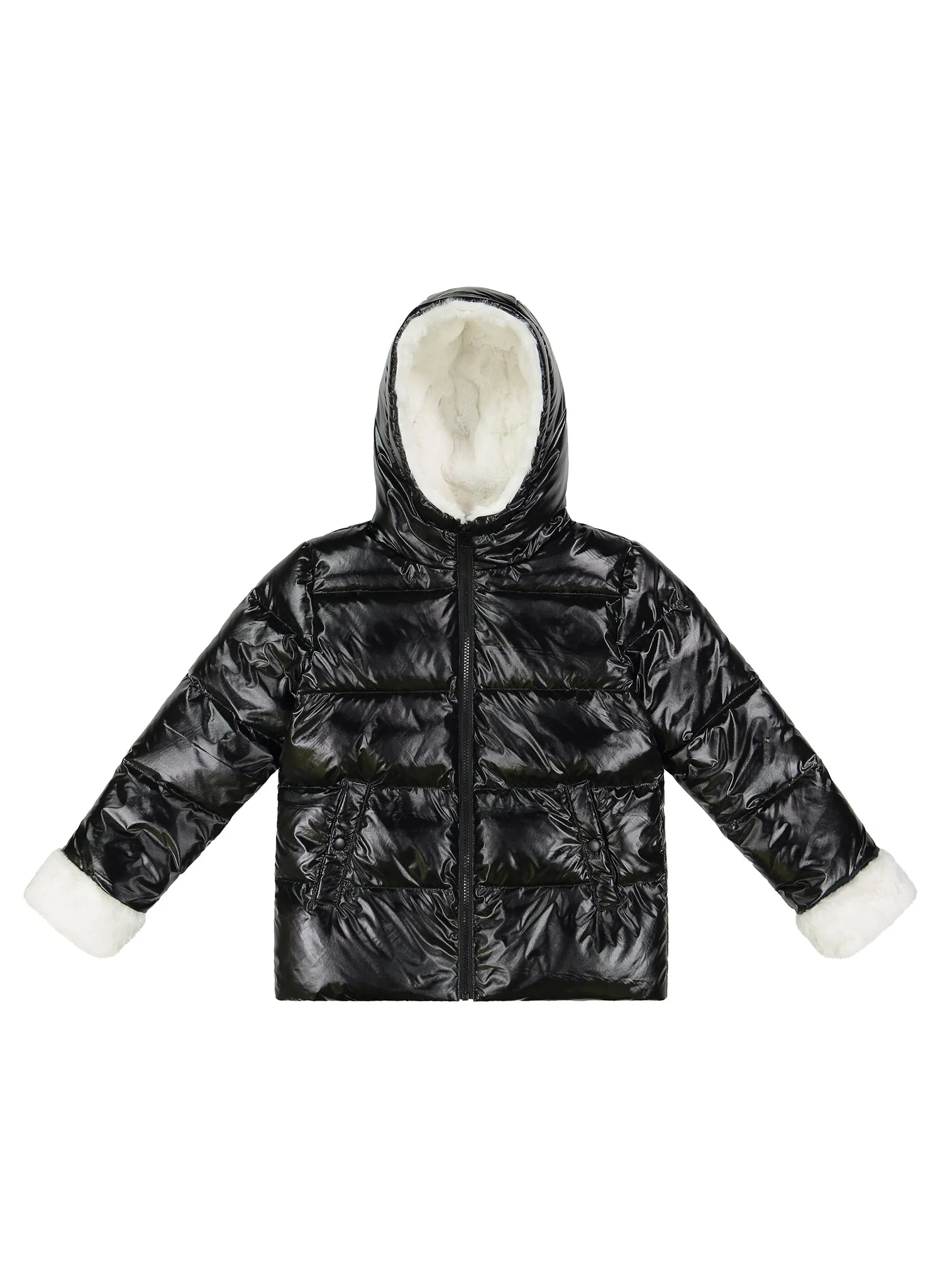 Black and White Faux Fur Combo Puffer - Vierra Rose Galya