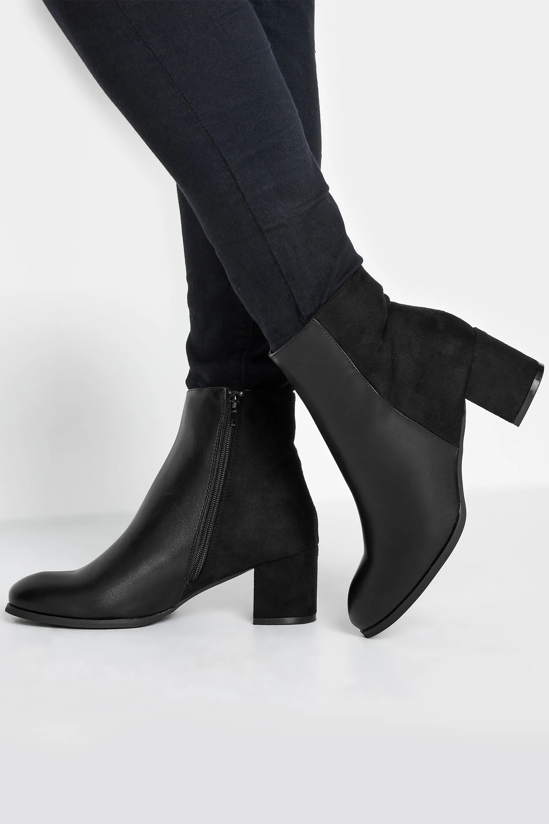 Black Faux Leather Heeled Ankle Boots - E Fit & EEE Fit