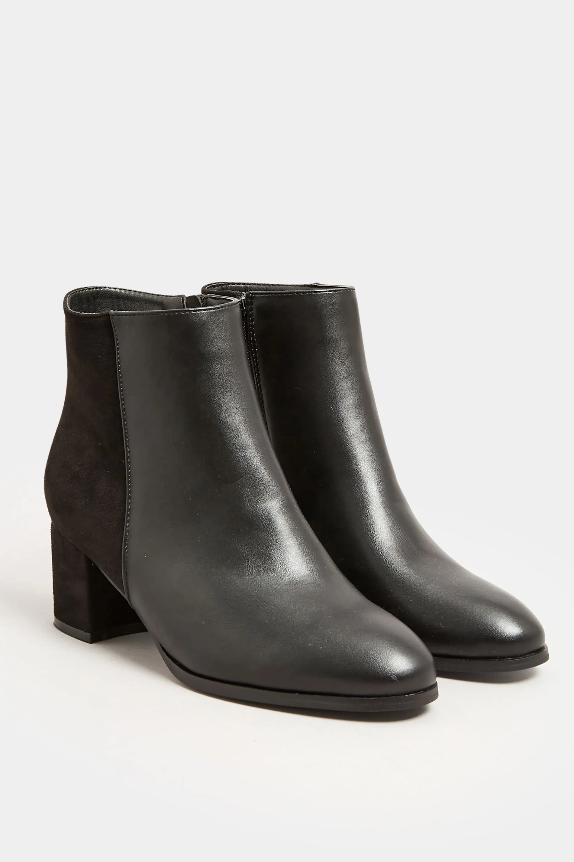 Black Faux Leather Heeled Ankle Boots - E Fit & EEE Fit