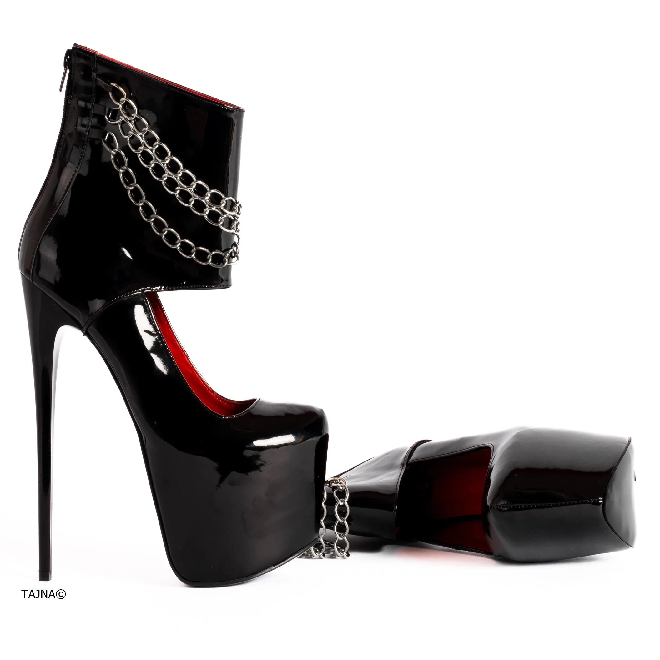 Black High Heel Shoes with Ankle Chained Bondage Gloss