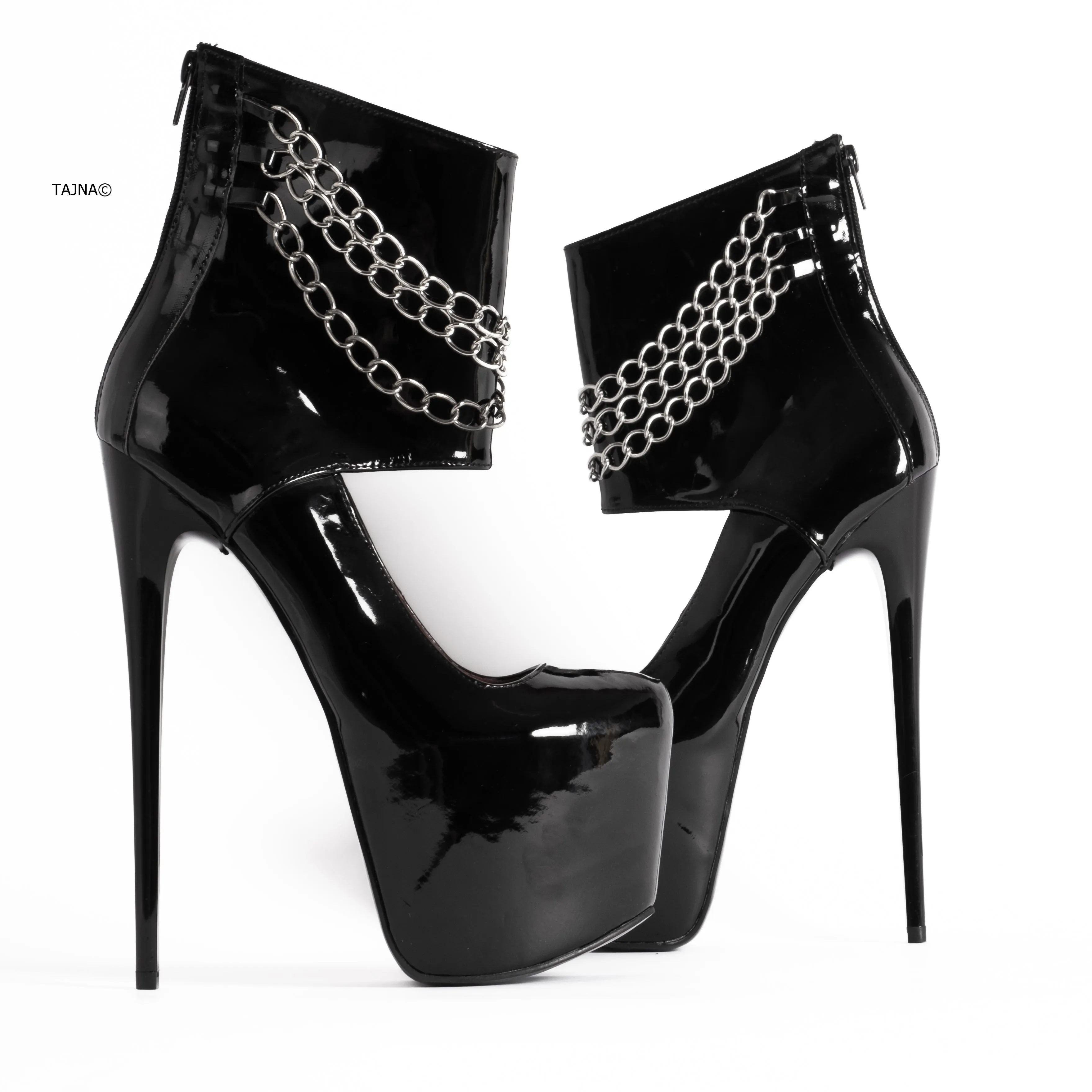 Black High Heel Shoes with Ankle Chained Bondage Gloss