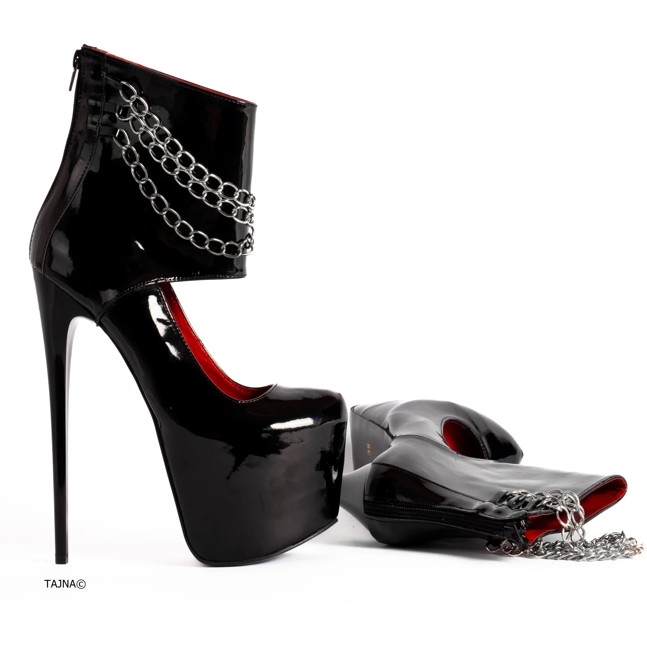 Black High Heel Shoes with Ankle Chained Bondage Gloss