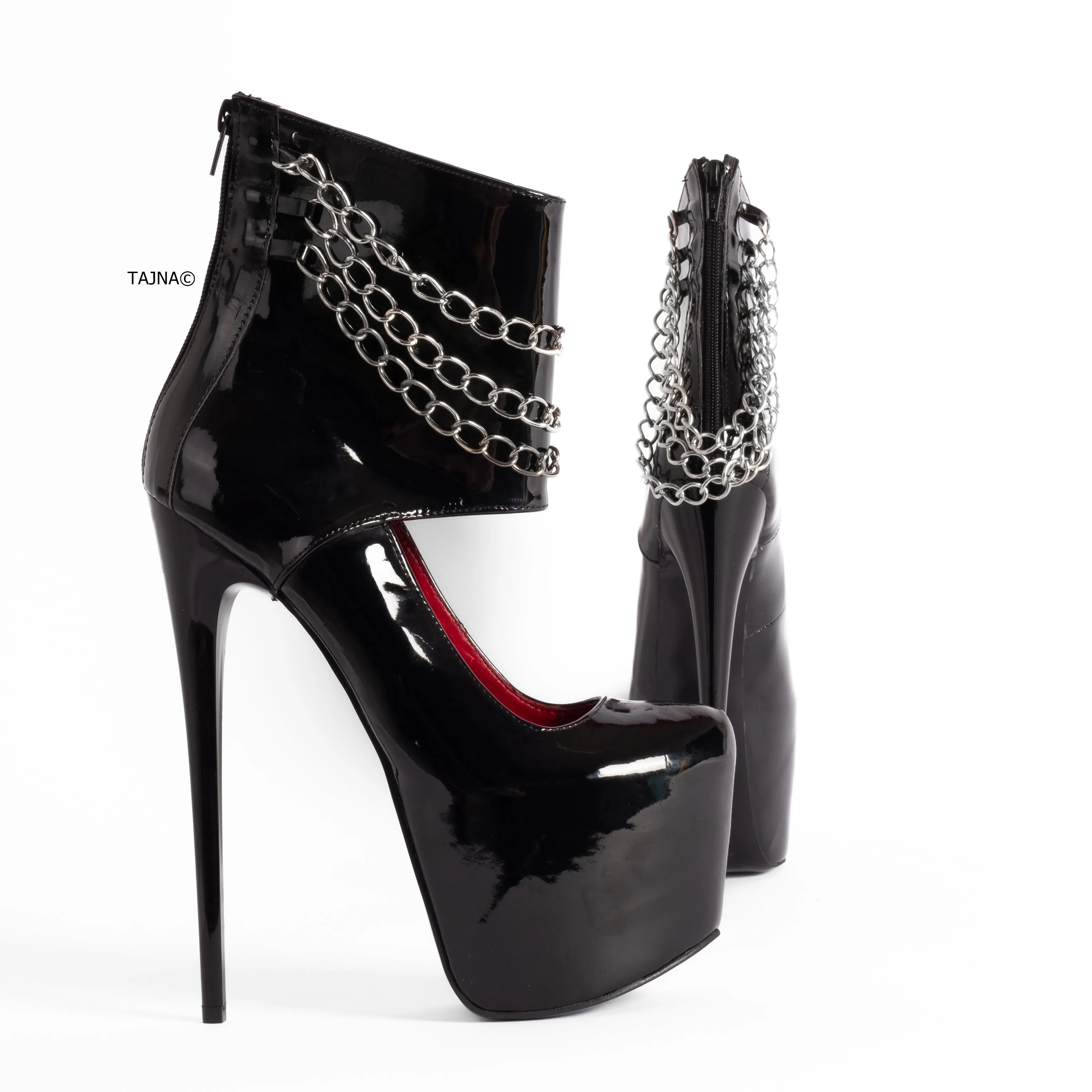 Black High Heel Shoes with Ankle Chained Bondage Gloss