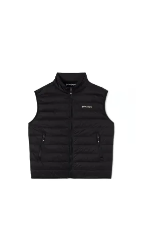 Black logo down vest.