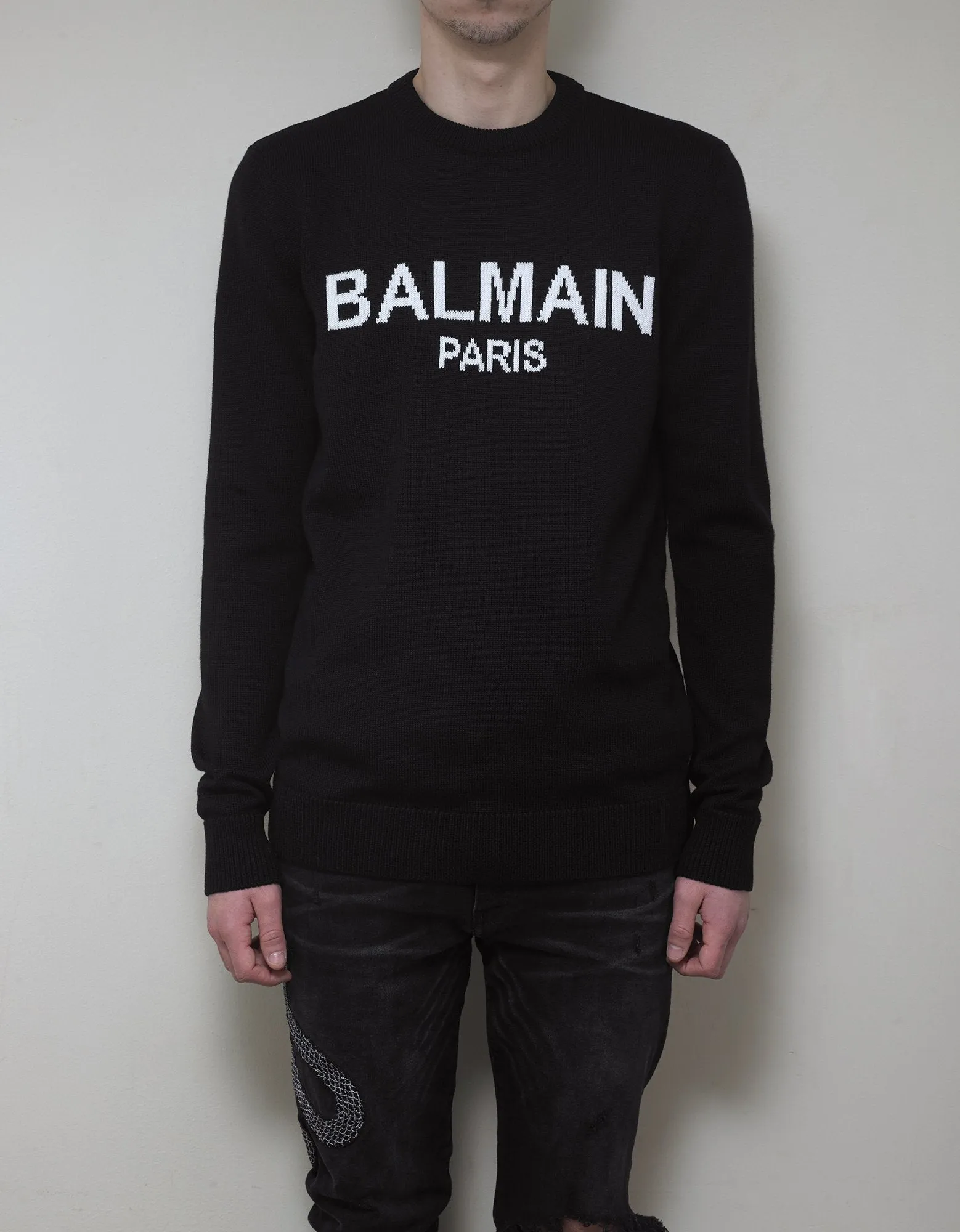 Black Logo Intarsia Wool Sweater