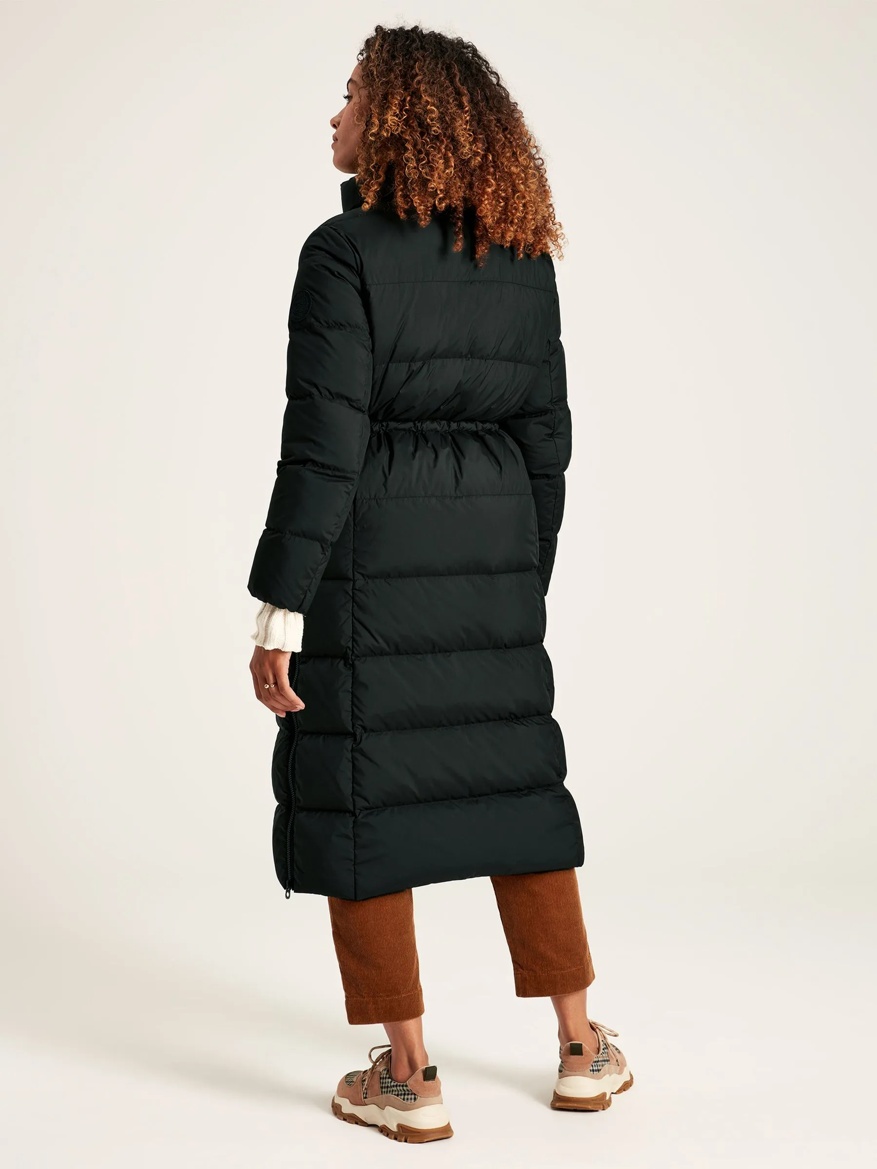 Black Showerproof Down Feather Long Puffer Coat