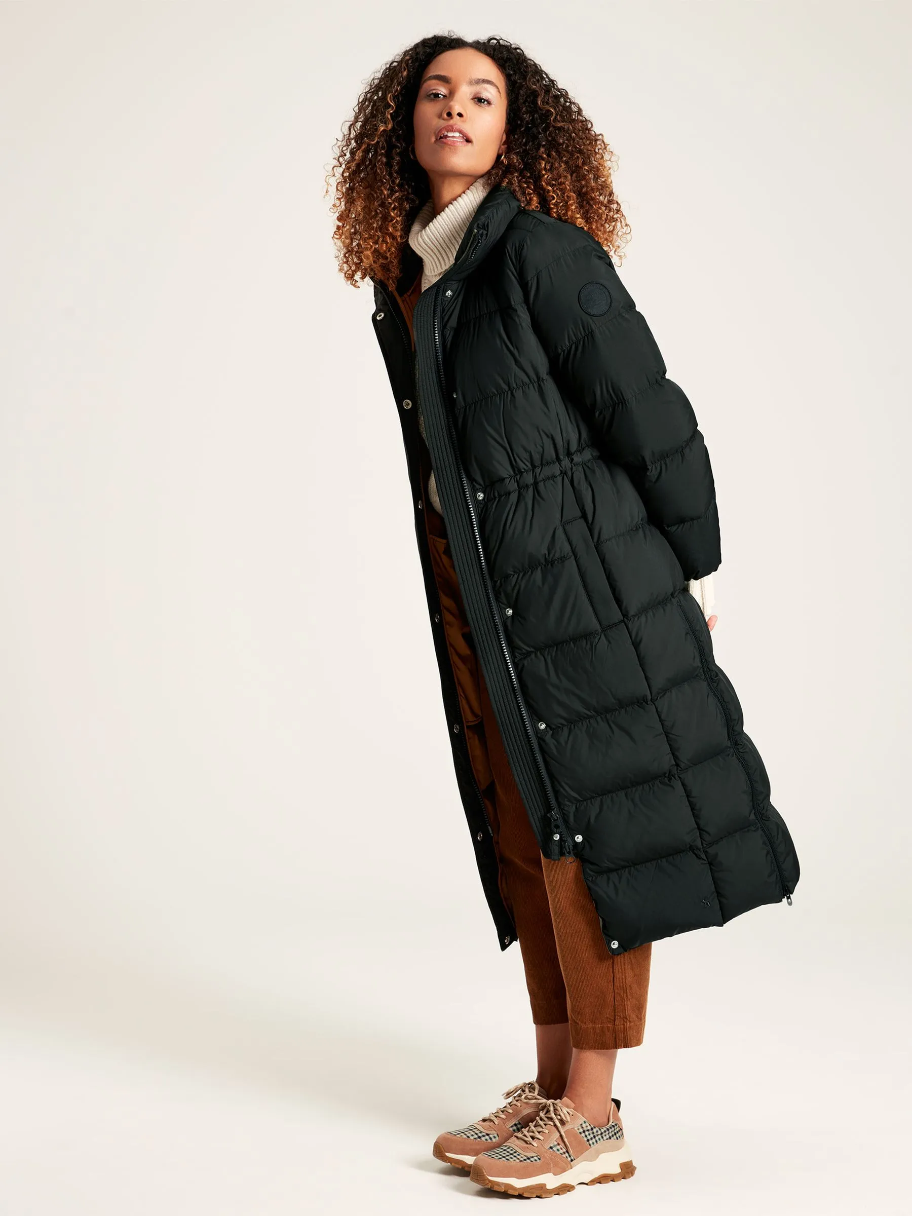 Black Showerproof Down Feather Long Puffer Coat