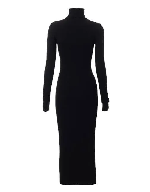 Black Turtleneck Bodycon Knit Maxi Dress