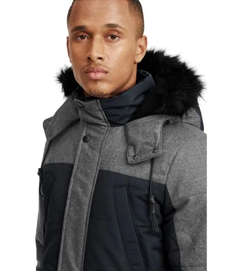 BLEND men s parka winter jacket Mikael with detachable faux fur black