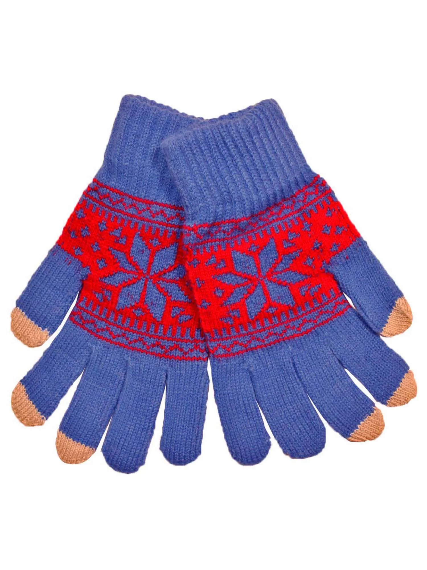 Blue & Red Snowflake Design Texting Gloves