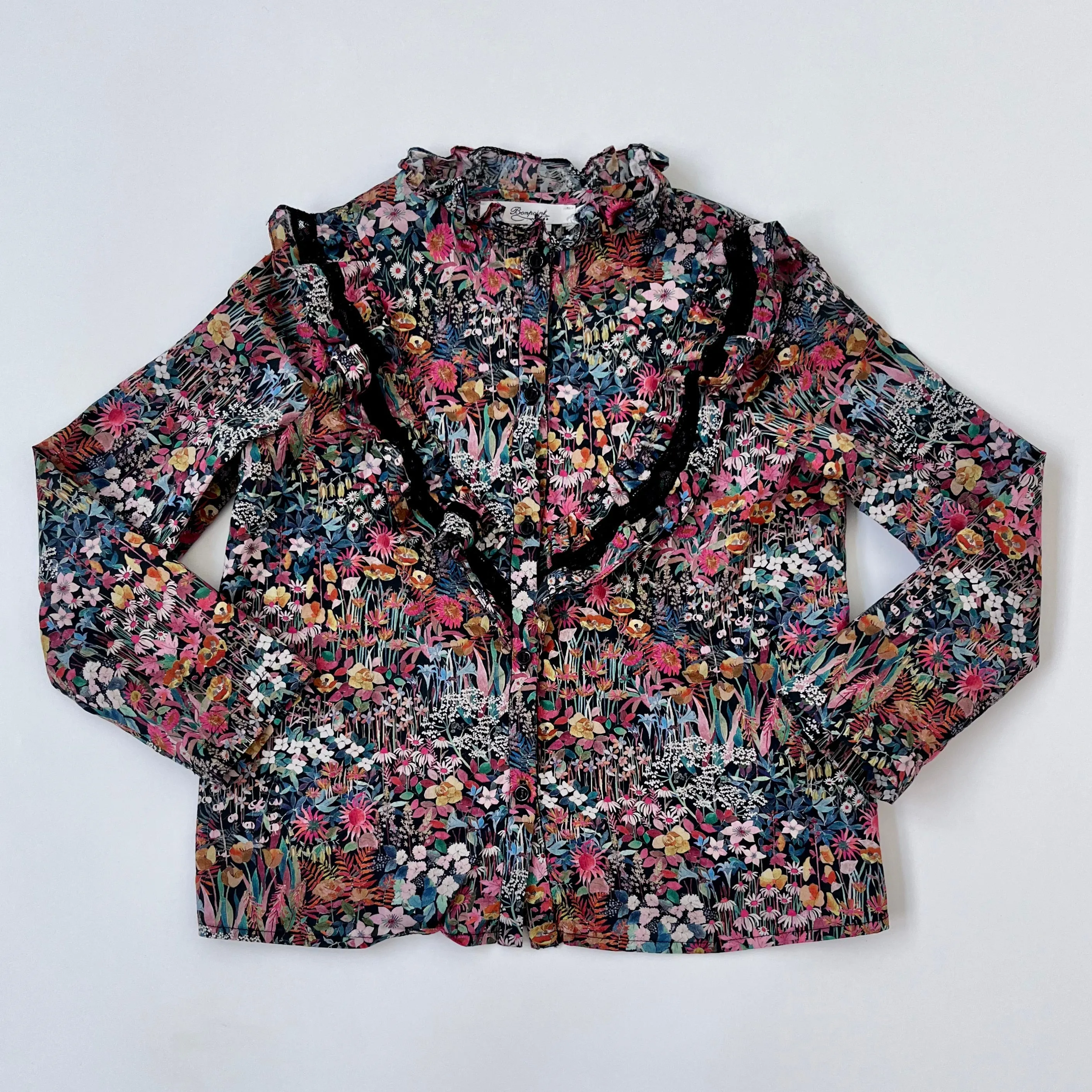 Bonpoint Dark Liberty Print Blouse with Lace Trim - Size 6 Years