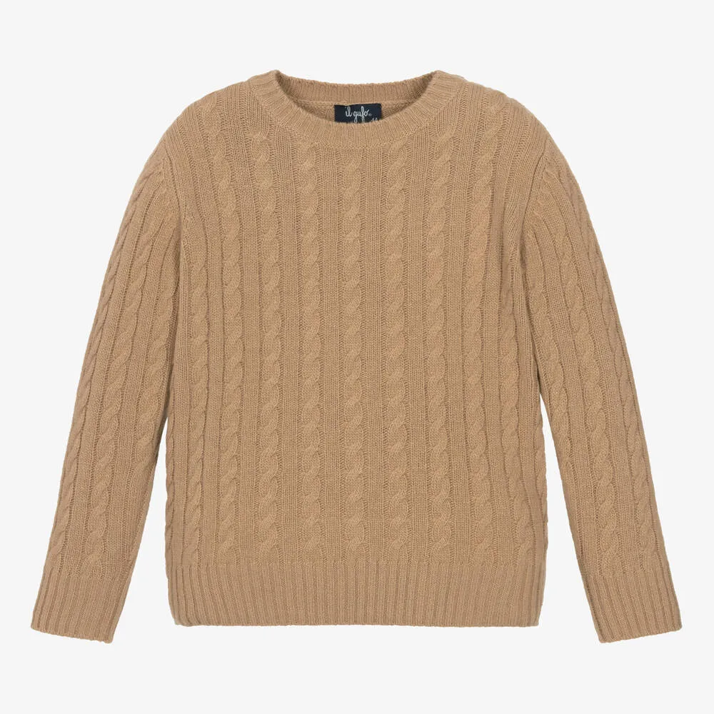 Boys Beige Merino Wool Sweater