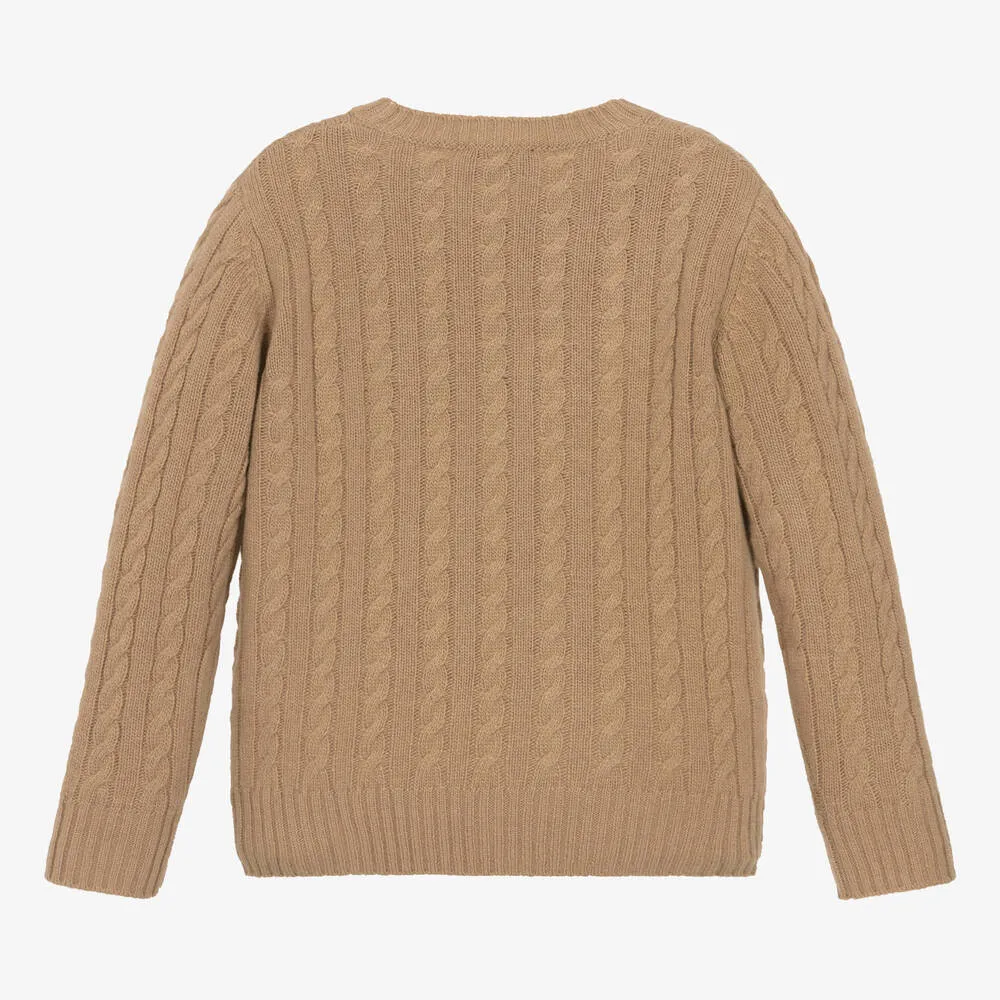 Boys Beige Merino Wool Sweater