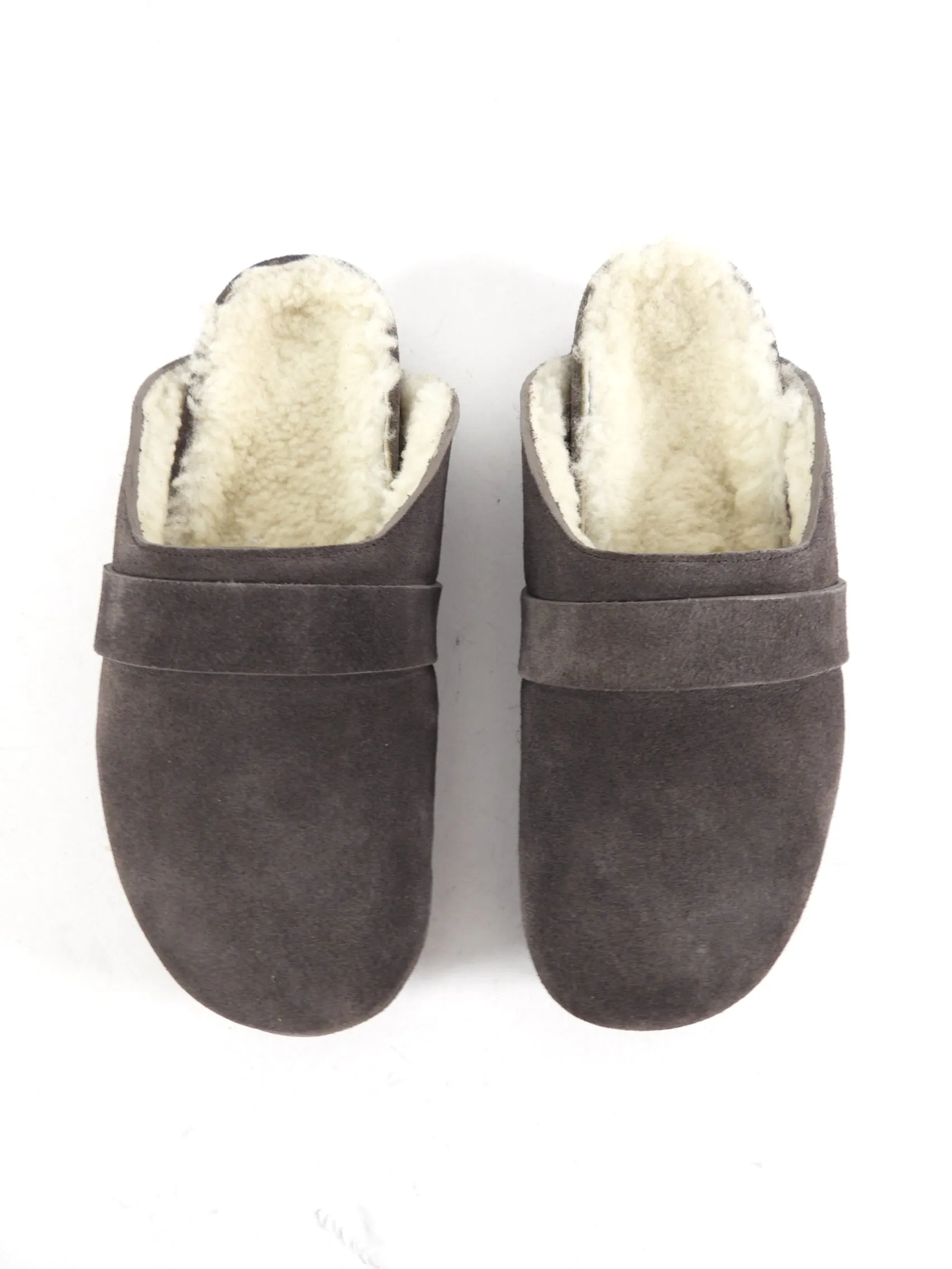 Brochu Walker Grey Suede Shearling Abbot Mule - Size 6.5