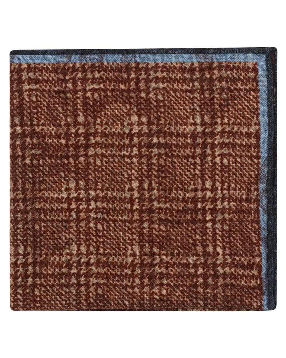 Brown Blue Houndstooth Paisley Reversible Wool Pocket Square