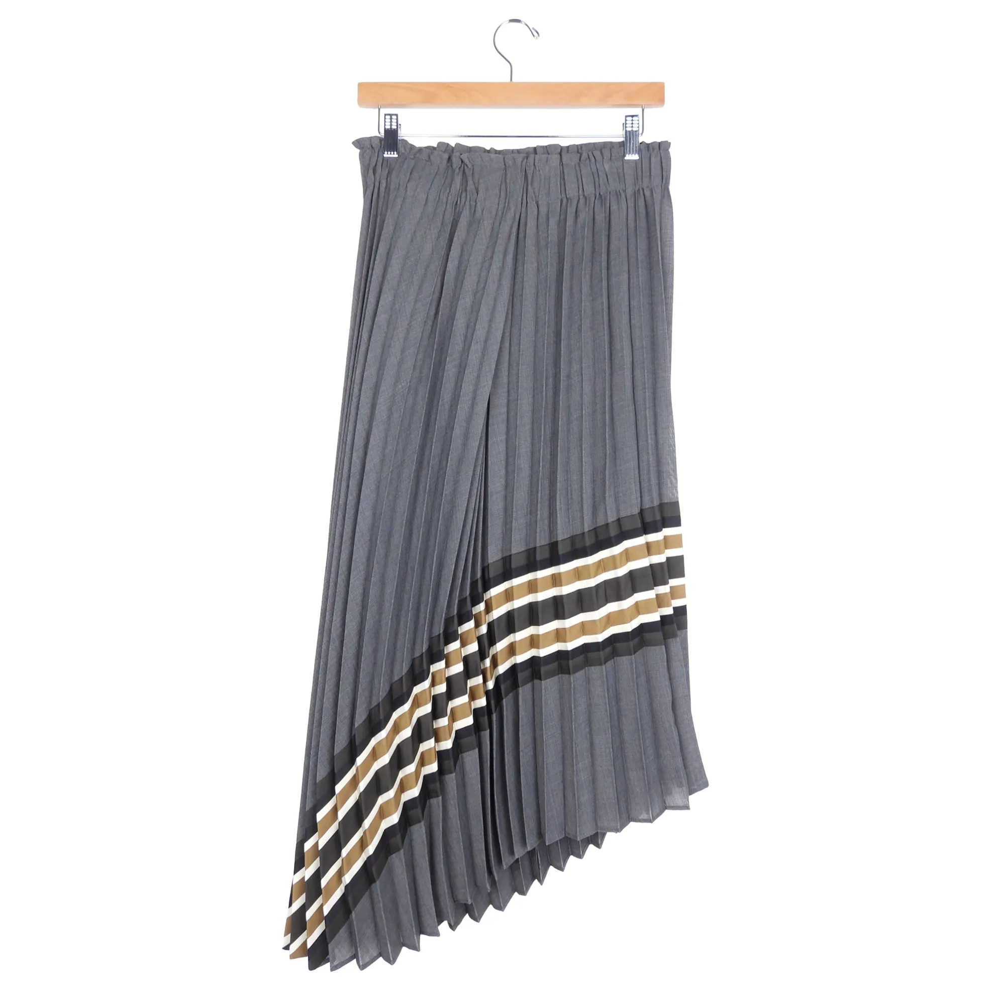 Brunello Cucinelli Grey Wool Blend Striped Knife Pleat Midi Skirt - IT40 / USA 4