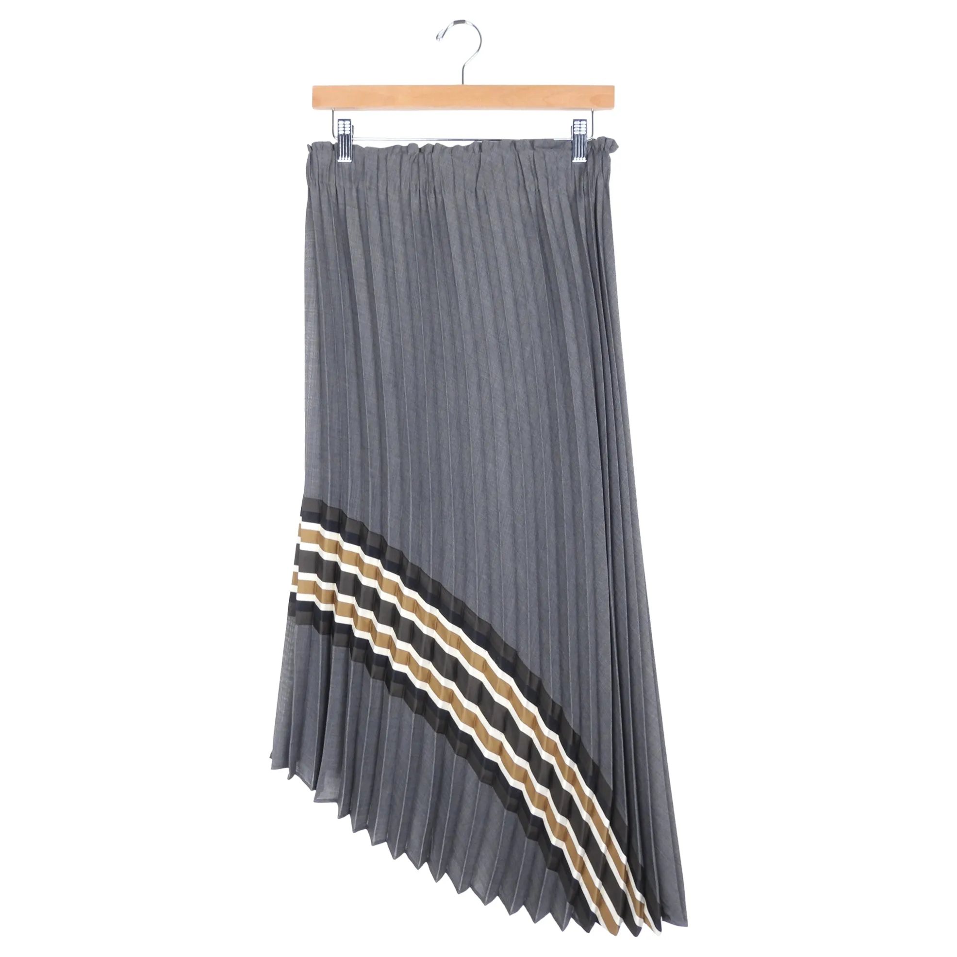 Brunello Cucinelli Grey Wool Blend Striped Knife Pleat Midi Skirt - IT40 / USA 4