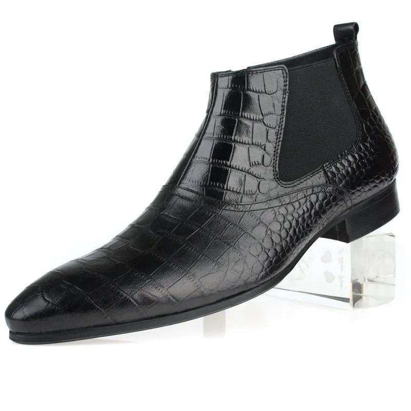 Business Formal Genuine Leather Black Ankle Chelsea Boots for Men on Clearance