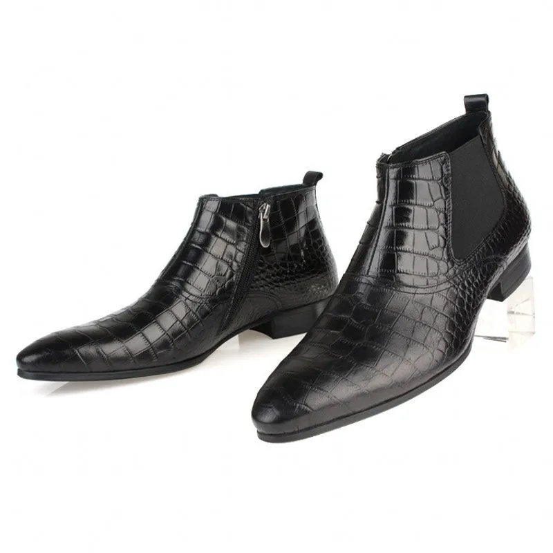 Business Formal Genuine Leather Black Ankle Chelsea Boots for Men on Clearance