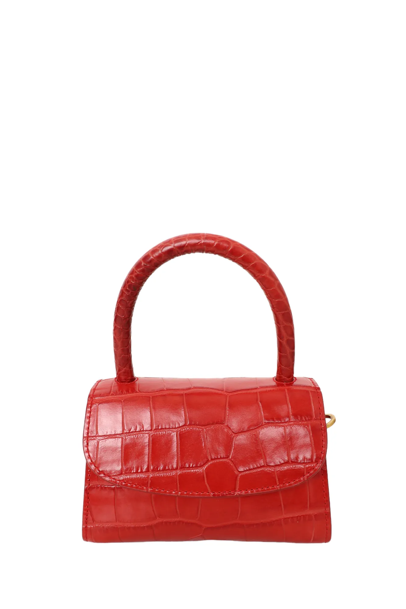 By Far Red Croc Embossed Leather Mini Top Handle Bag with Strap