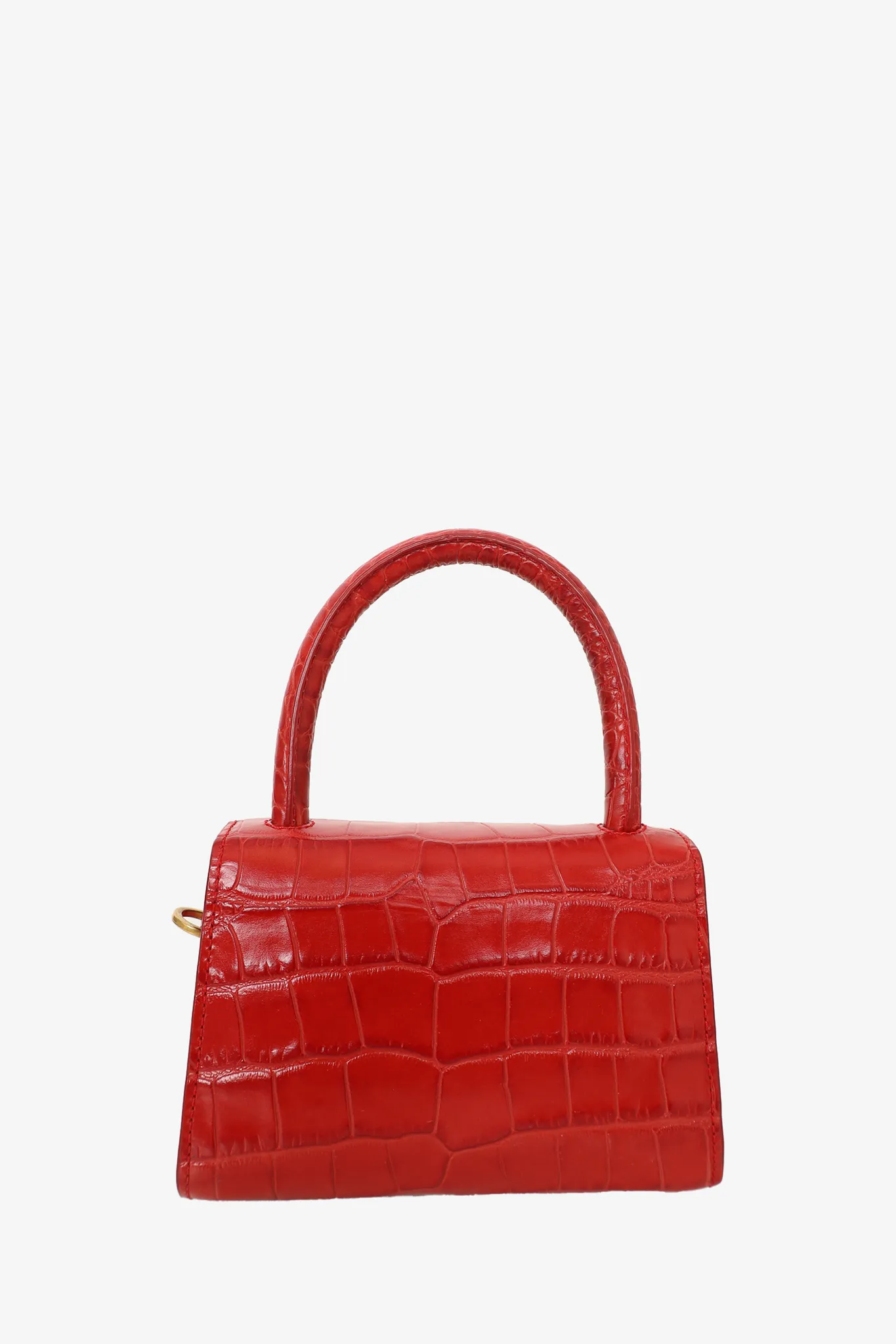 By Far Red Croc Embossed Leather Mini Top Handle Bag with Strap