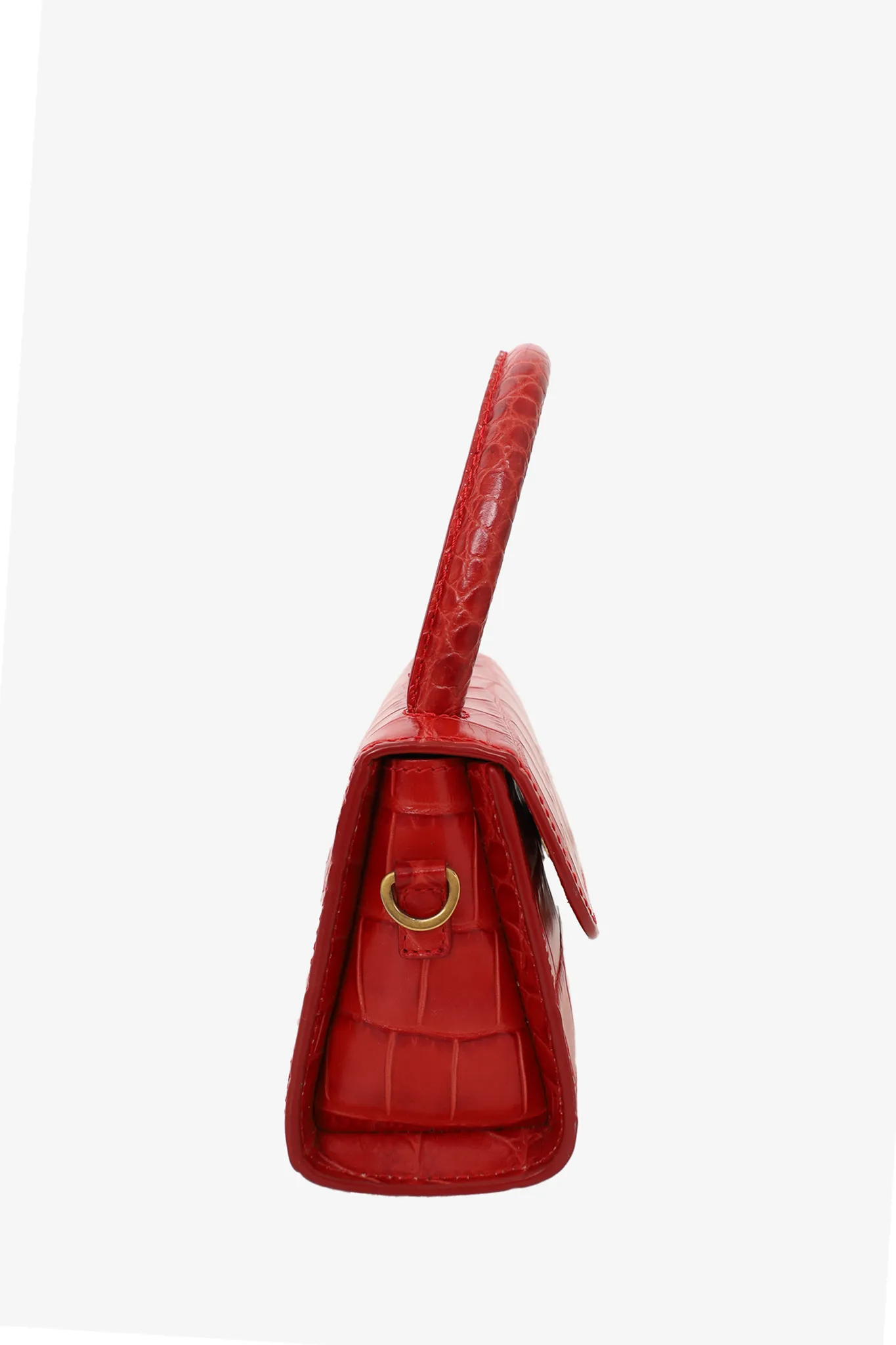 By Far Red Croc Embossed Leather Mini Top Handle Bag with Strap