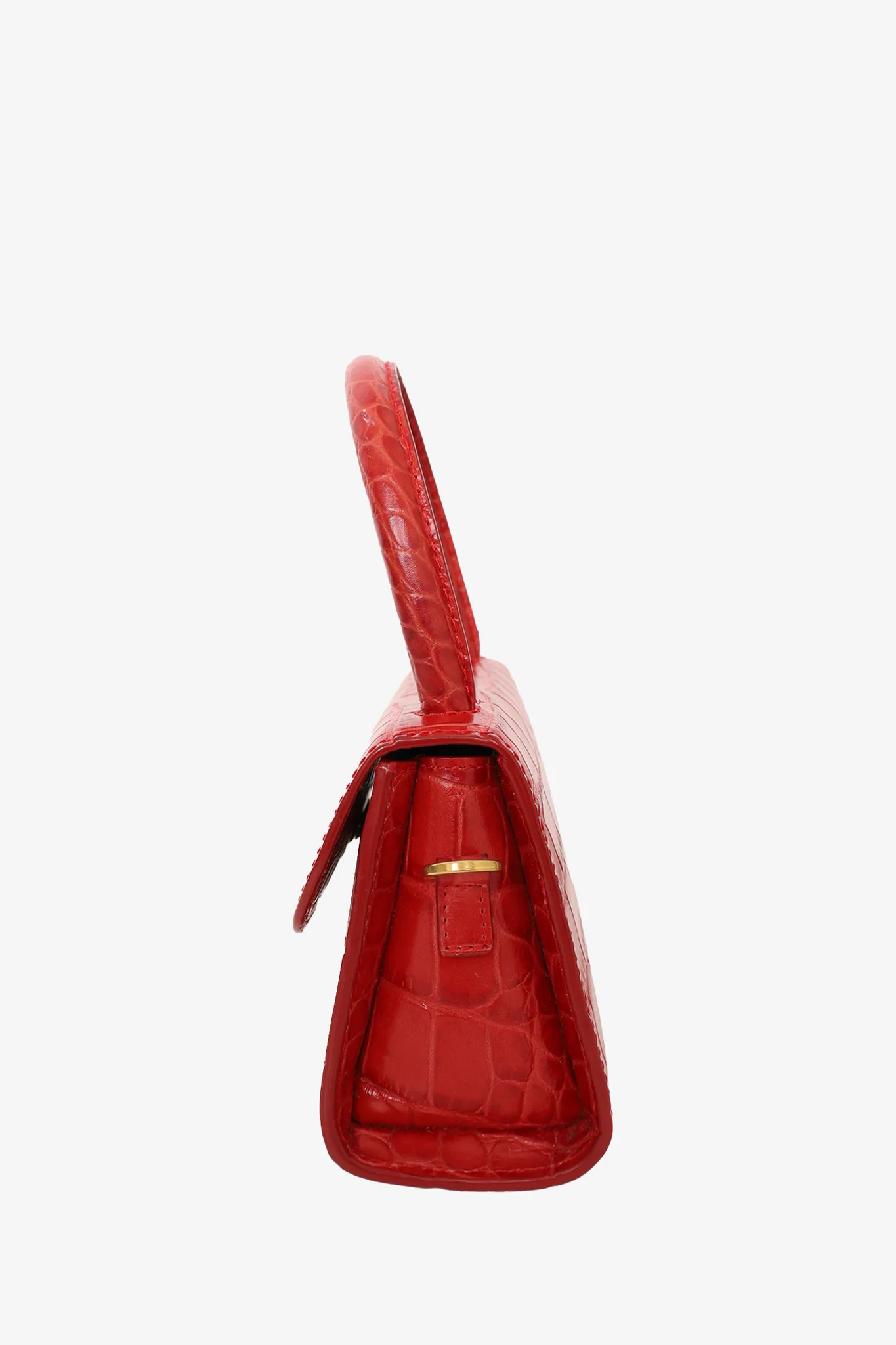 By Far Red Croc Embossed Leather Mini Top Handle Bag with Strap