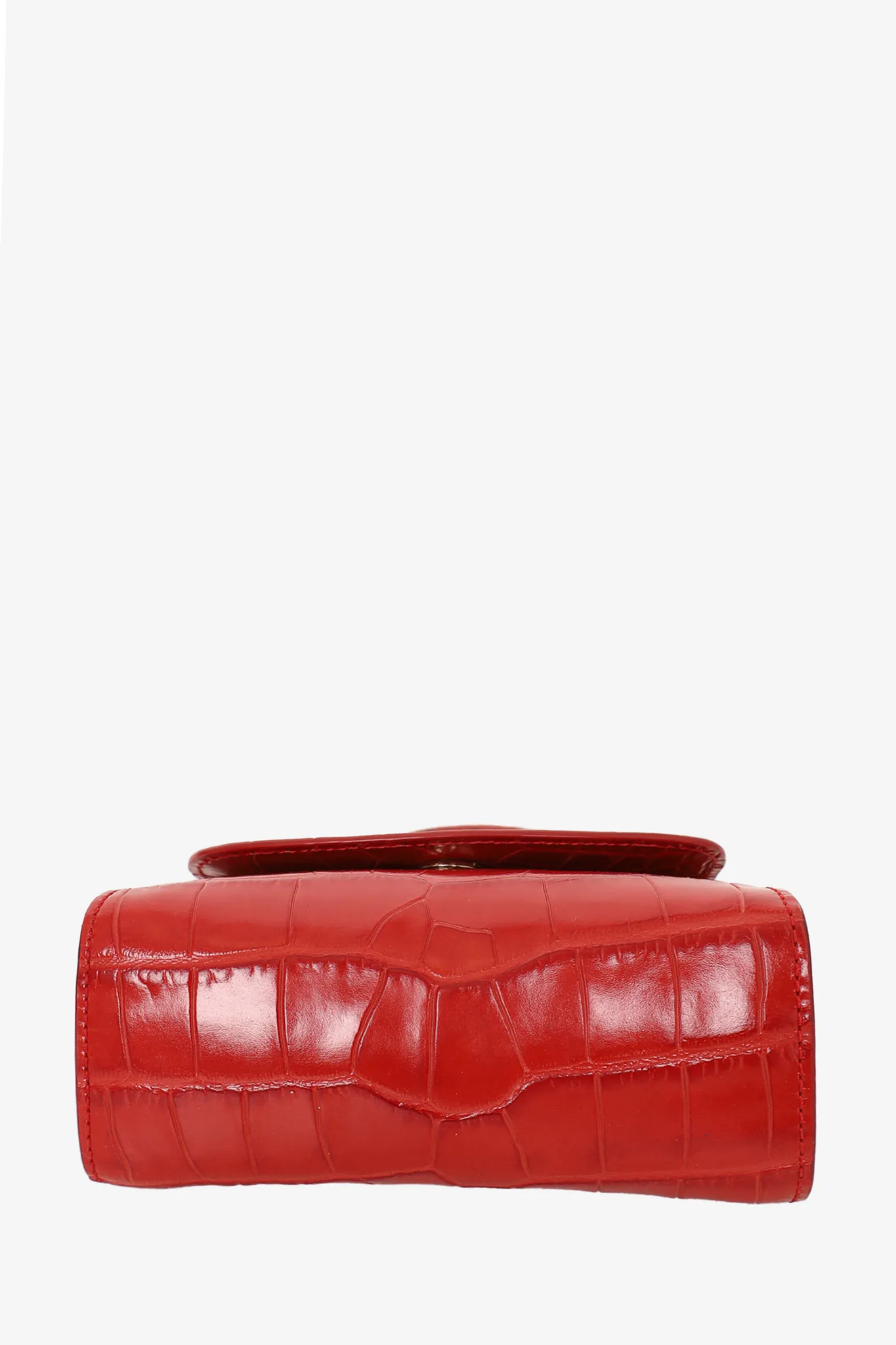 By Far Red Croc Embossed Leather Mini Top Handle Bag with Strap