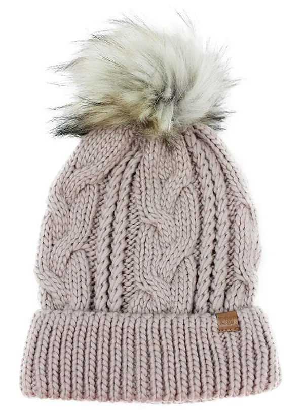 Cable Knit Pom Hat - Winter Hat, Pom Beanie, Knitted Cap, Warm Hat