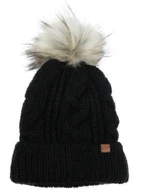 Cable Knit Pom Hat - Winter Hat, Pom Beanie, Knitted Cap, Warm Hat