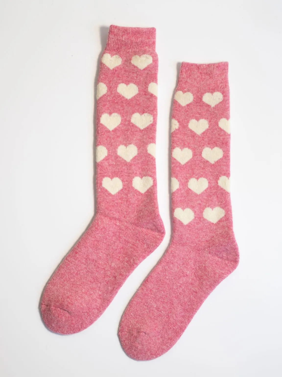 Candy Pink Heart Wool Blend Cozy Socks