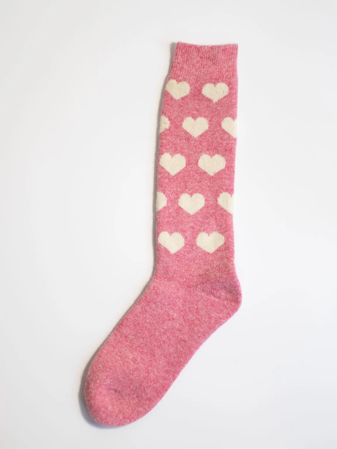 Candy Pink Heart Wool Blend Cozy Socks