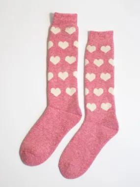 Candy Pink Heart Wool Blend Cozy Socks